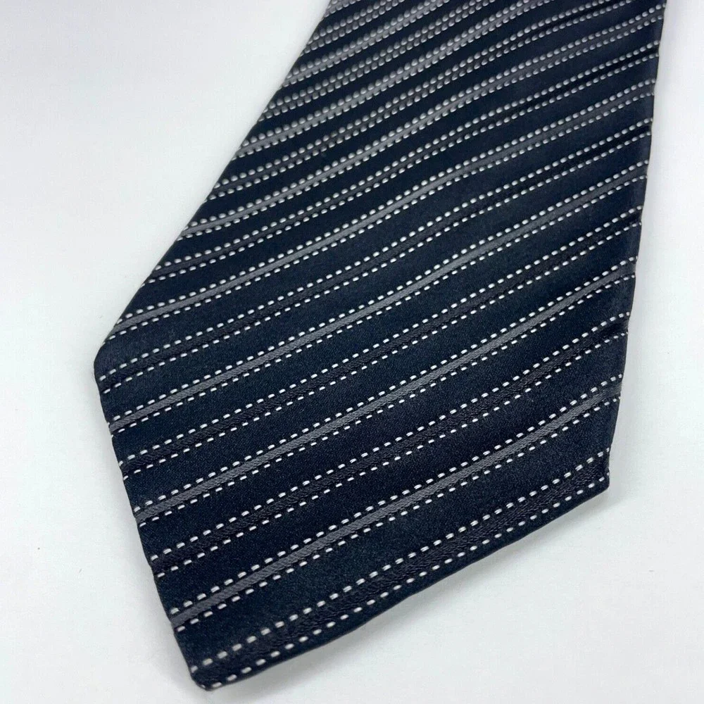 DOLCE & GABBANA Black & Gray Diagonal Striped 100% Silk Necktie Made in Italy